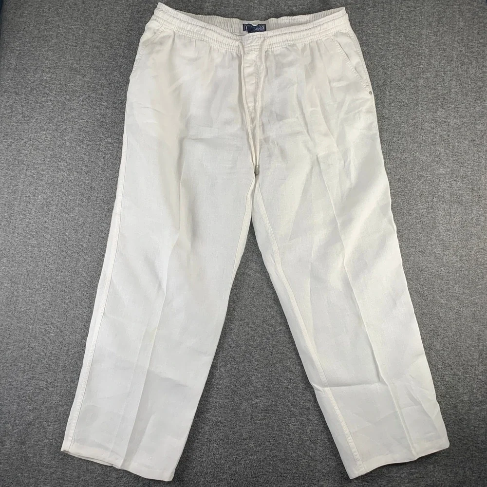 Vilebrequin Linen Pants Men 3XL White Coastal Pull On Drawstring Old Money